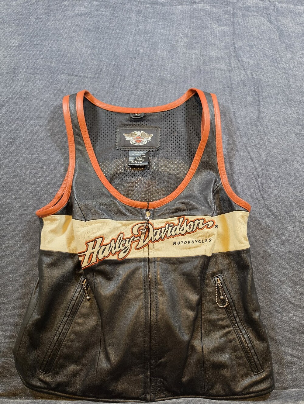 Harley-Davidson Womens XL Leather Vest Double Sided Logo